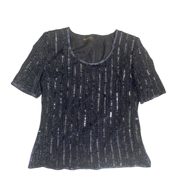 Vintage Short Sleeve Sequins Top Navy SIZE 14