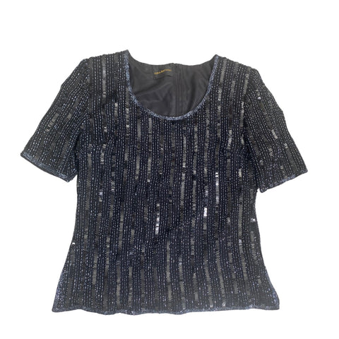 Vintage Short Sleeve Sequins Top Navy SIZE 14