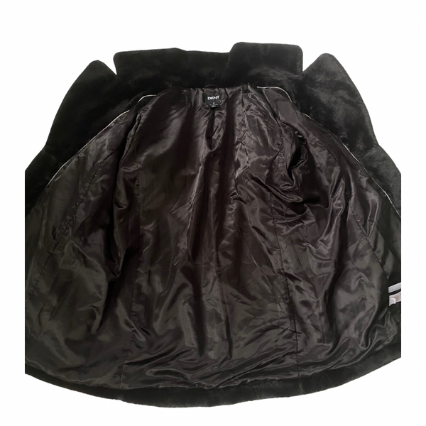 DKNY Faux Fur MIDI Coat Black SIZE XL - New