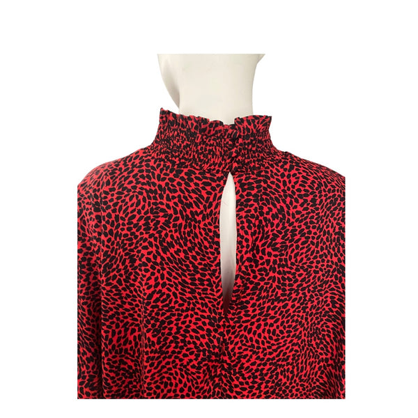 H&M High Neck Leopard Print Blouse Red SIZE XL - Preloved
