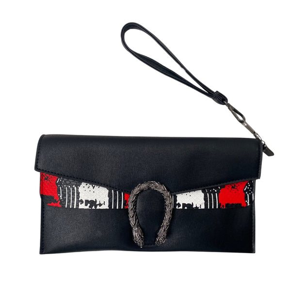 Envelope Clutch Crossbody Bag Black Red - New