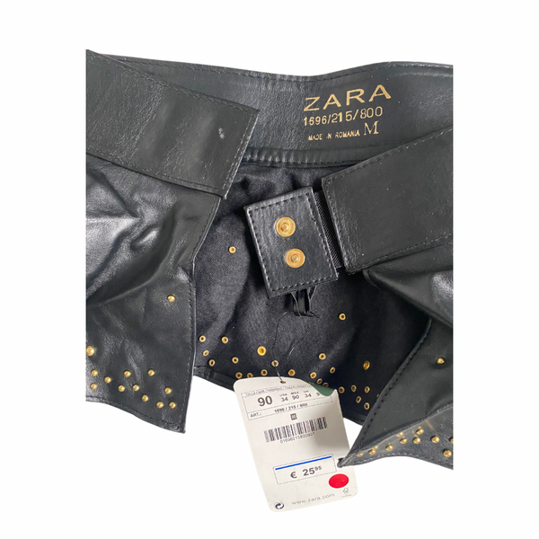 Gold Stud Peplum Belt Faux Leather Black SIZE M - New