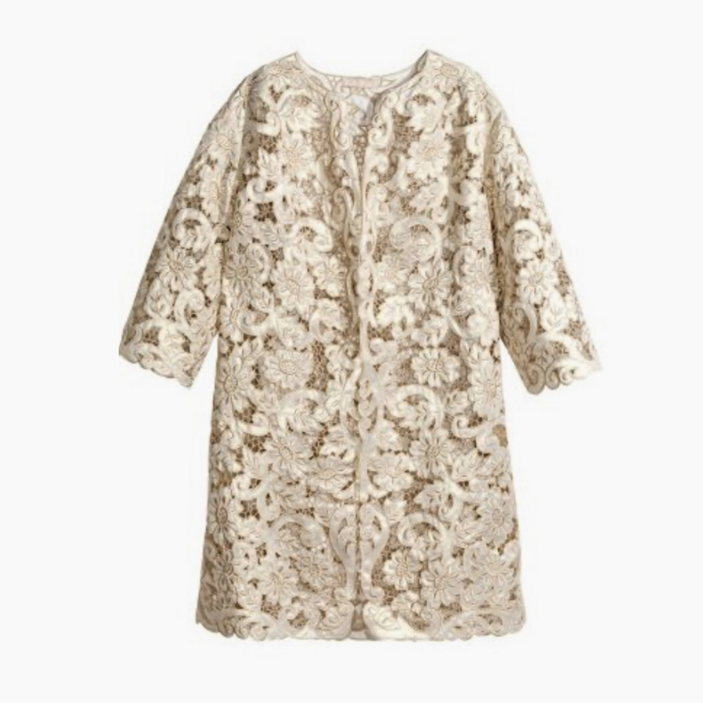 H&M Lace Structured Duster Coat Gold SIZE  10 - Preloved