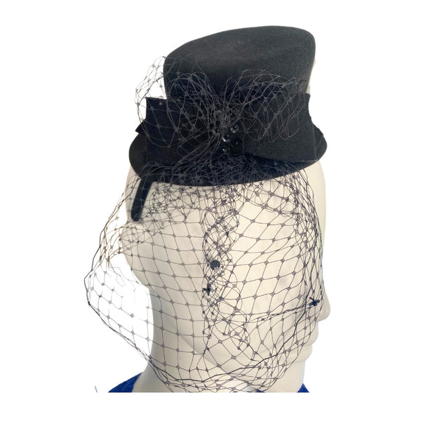 Top Hat Veil Fascinator Headband Black