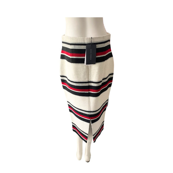 Zara Stripe Pencil Skirt White Red Multi SIZE M
