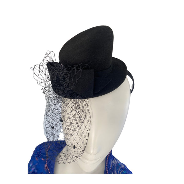 Top Hat Veil Fascinator Headband Black