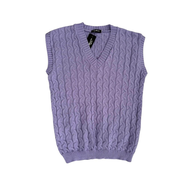 Cable-Knit Sleeveless Jumper Lilac Size S/M - New
