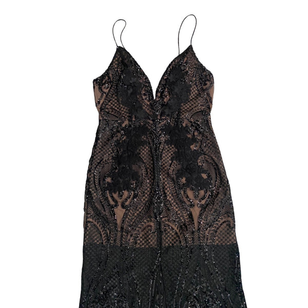 TopShop Sequins Maxi Dress Black Nude SIZE 12