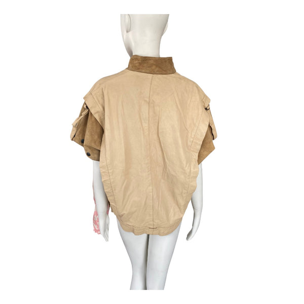 Vintage 80s Leather Short Sleeve Jacket Beige SIZE  XL