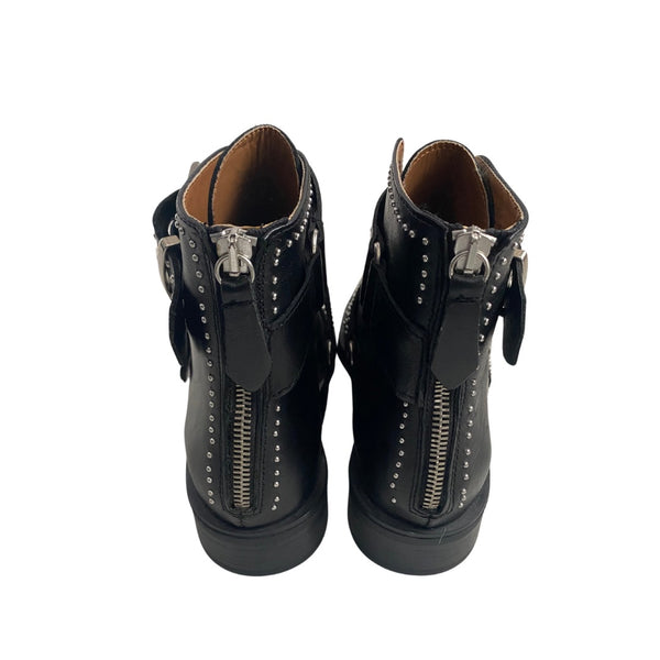 Zara Buckled Leather Stud Ankle Boots Black SIZE 36