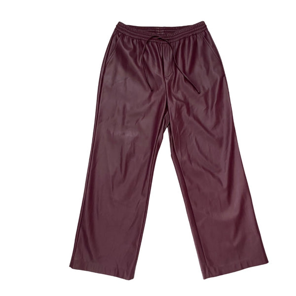 Gallery Faux Leather Drawstring Wide Leg Trousers Burgundy Size 12 - New