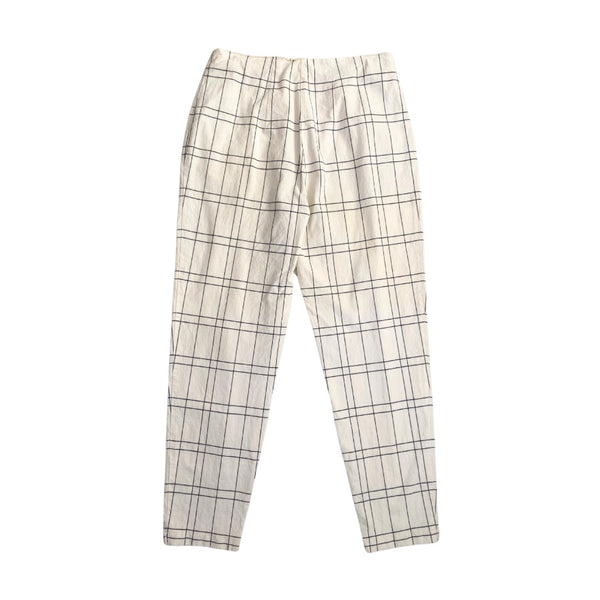 Check Cotton Stretch Trousers Cream SIZE 16 - Vintage