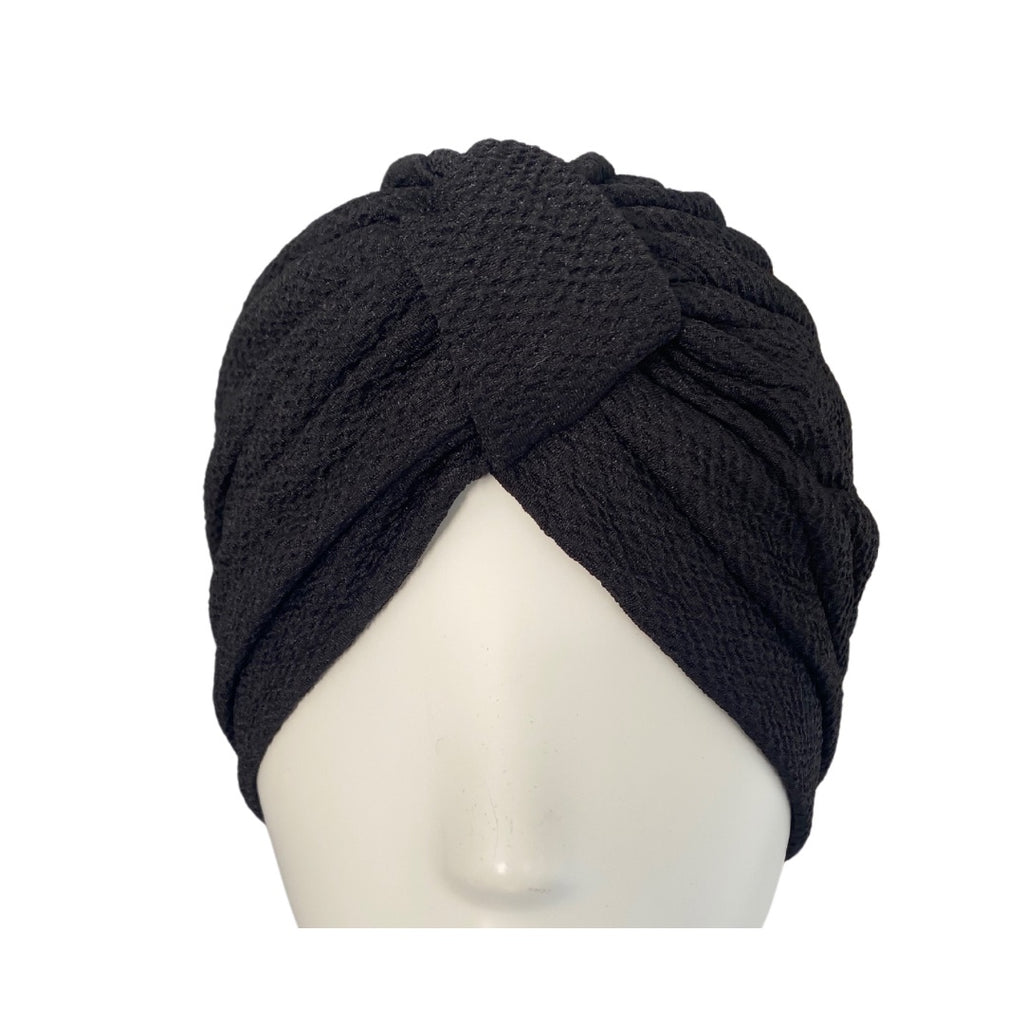 Diamond Knot Fabric Turban Hat Black ONE SIZE - New
