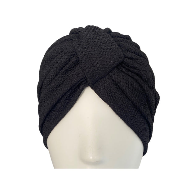 Diamond Knot Fabric Turban Hat Black ONE SIZE - New