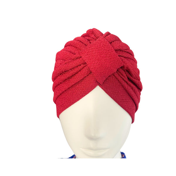 Diamond Knot Fabric Turban Hat Red ONE SIZE - New