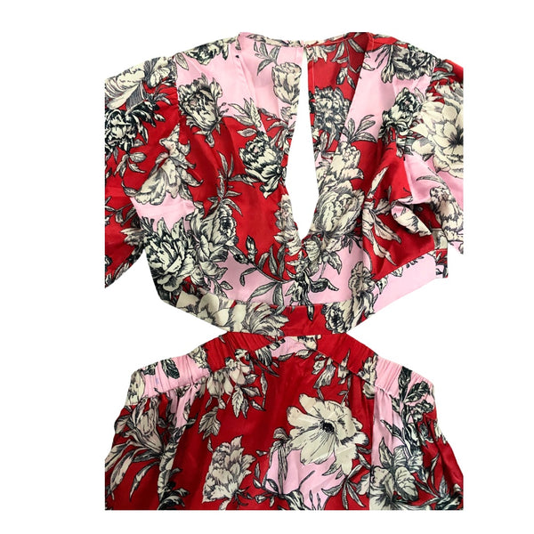 Influence Cut-out Floral Midi Dress Red Pink SIZE 12 - New