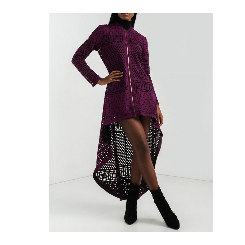 Cut-out High Low Top Cardigan Burgundy SIZE S - New