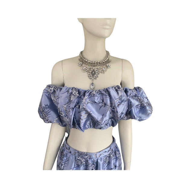 ASOS Floral Jacquard Crop Top & Midi Skirt Co-ord Blue SIZE 8 - New