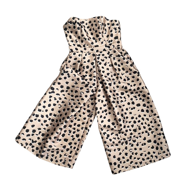 C/MEO COLLECTIVE Leopard Print Strapless Wide Leg Jumpsuit Gold SIZE L - New