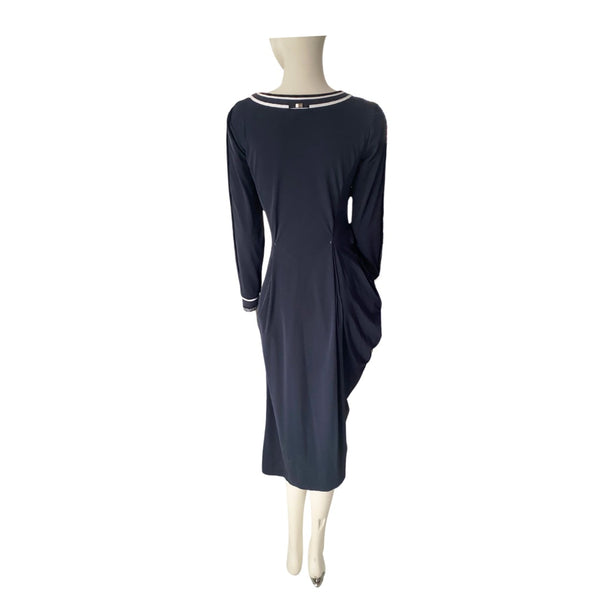 High-Tech Draped Asymmetric Midi Dress Navy SIZE 12 - New