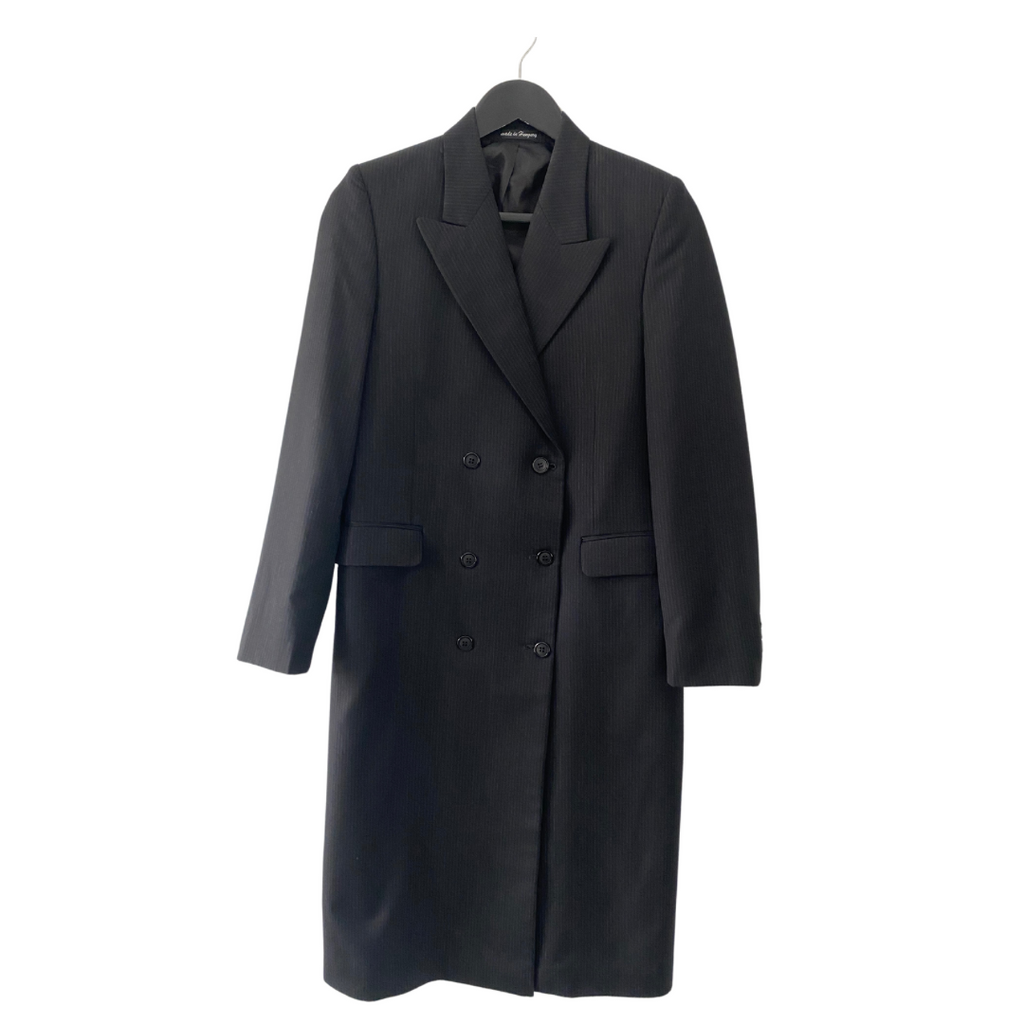 VINTAGE Pinstripe Suit Double-Breasted Longline Blazer (14) Trouser (10) Black