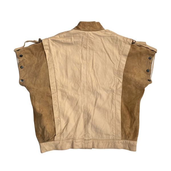 Vintage 80s Leather Short Sleeve Jacket Beige SIZE  XL