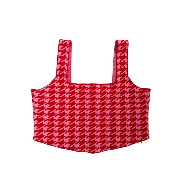 Houndstooth Woven Cropped Vest Red SIZE XL - New