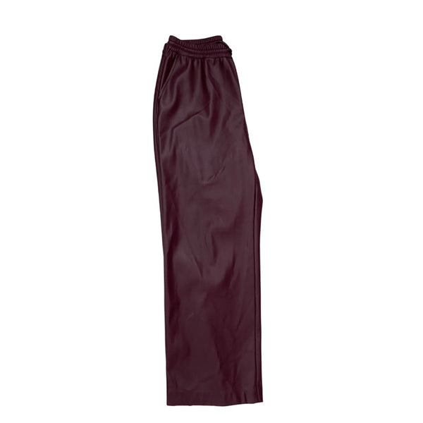 Gallery Faux Leather Drawstring Wide Leg Trousers Burgundy Size 12 - New