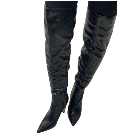 Thigh High Faux Leather Boots Black SIZE 41