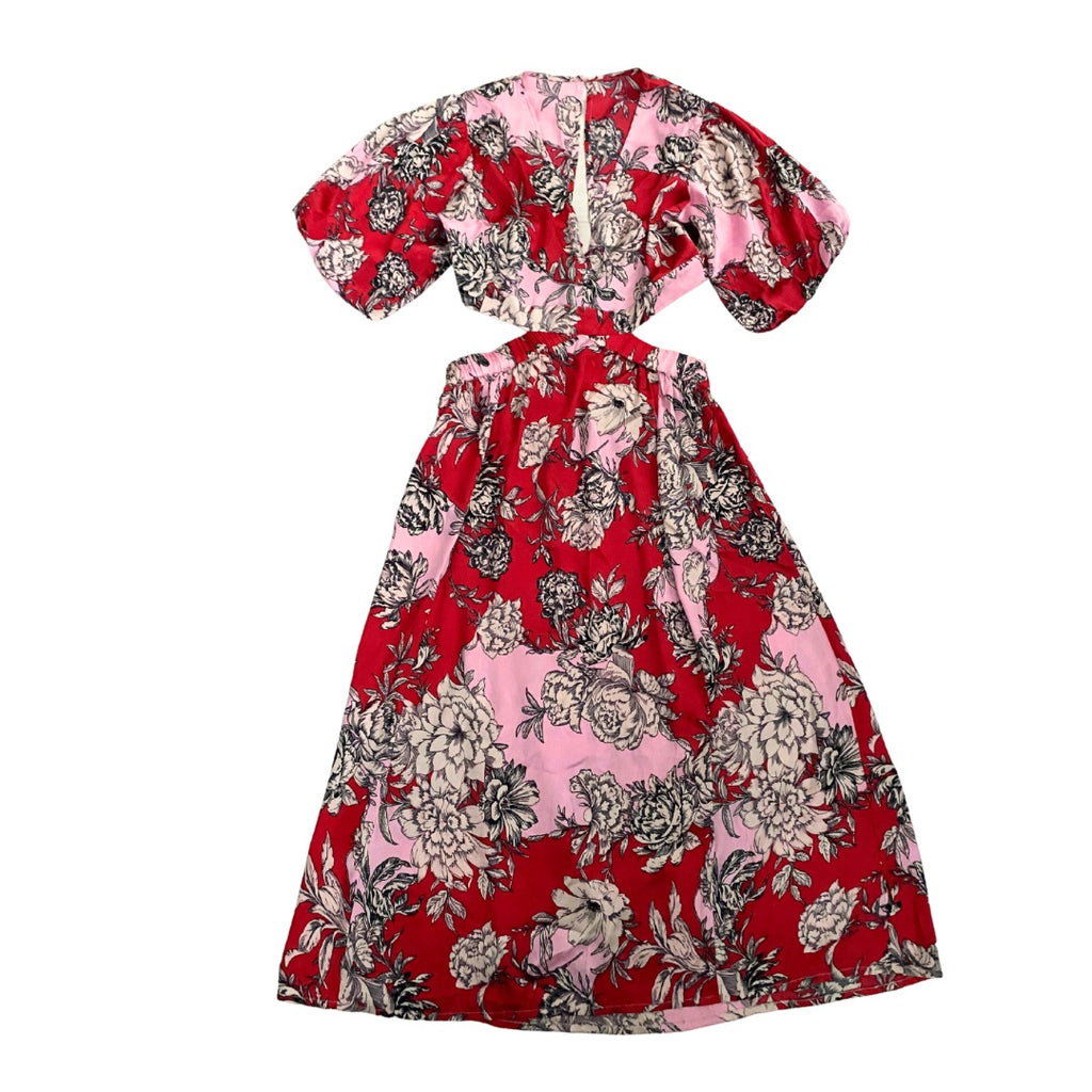 Influence Cut-out Floral Midi Dress Red Pink SIZE 12 - New