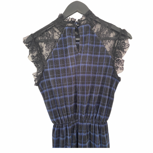 Check Lace Mini Dress Navy SIZE 8 - New
