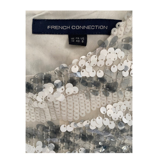 French Connection Sequins Short Dress White Silver SIZE 12 - New