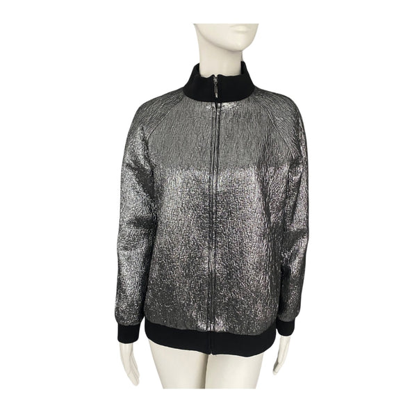 Lurex Oversized Bomber Jacket Metallic Grey SIZE 8 - New