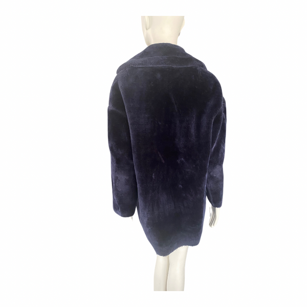 WHISTLES Faux Fur Coat Navy SIZE S Preloved