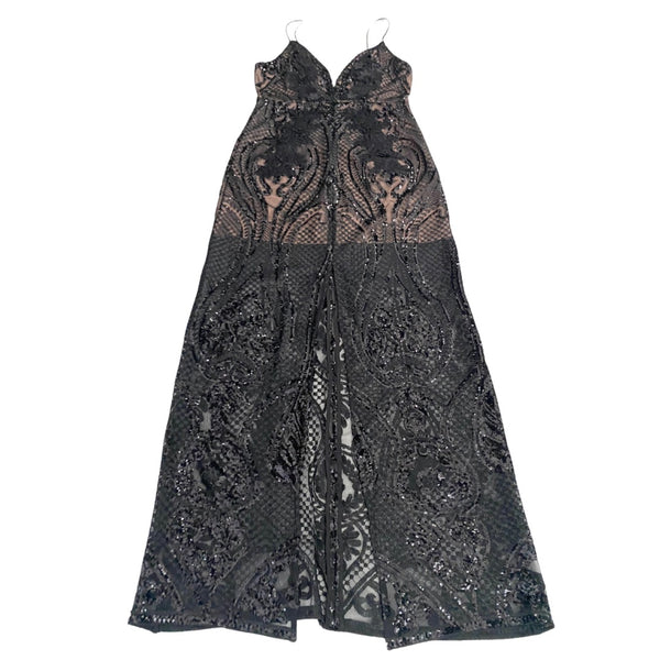 TopShop Sequins Maxi Dress Black Nude SIZE 12
