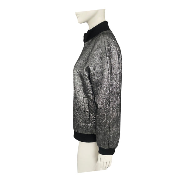 Lurex Oversized Bomber Jacket Metallic Grey SIZE 8 - New