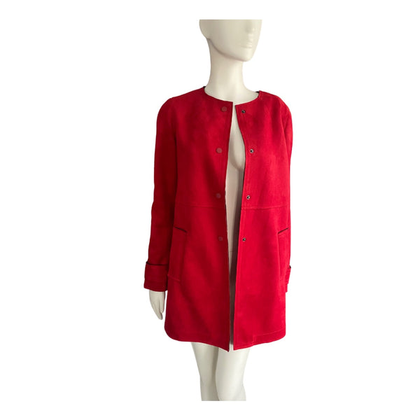 Zara Faux Suede Straight Coat Red SIZE S