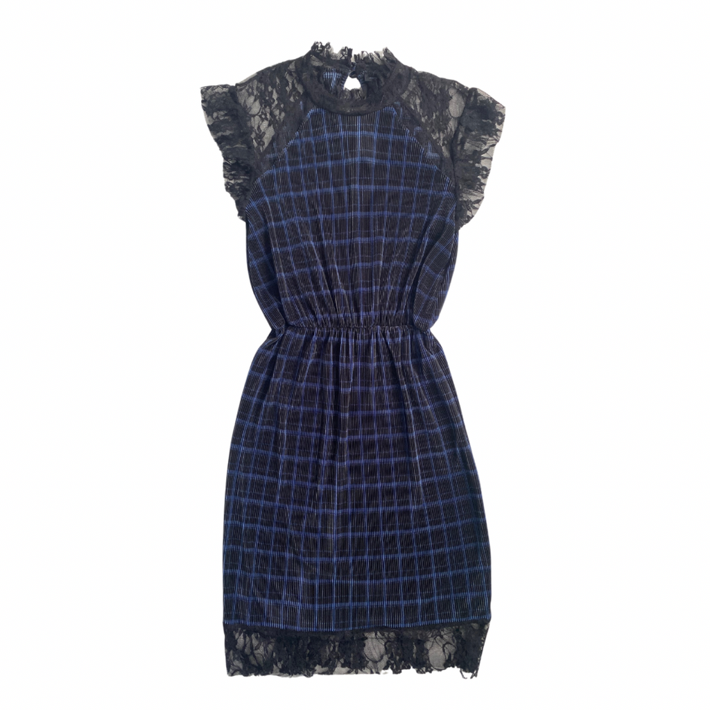 Check Lace Mini Dress Navy SIZE 8 - New