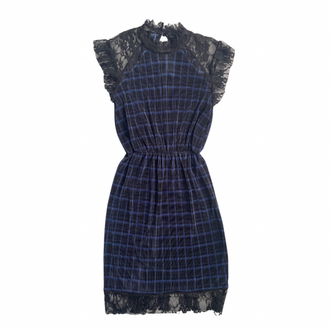 Check Lace Mini Dress Navy SIZE 8 - New