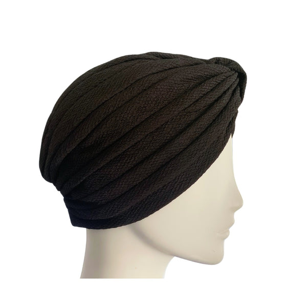 Diamond Knot Fabric Turban Hat Black ONE SIZE - New