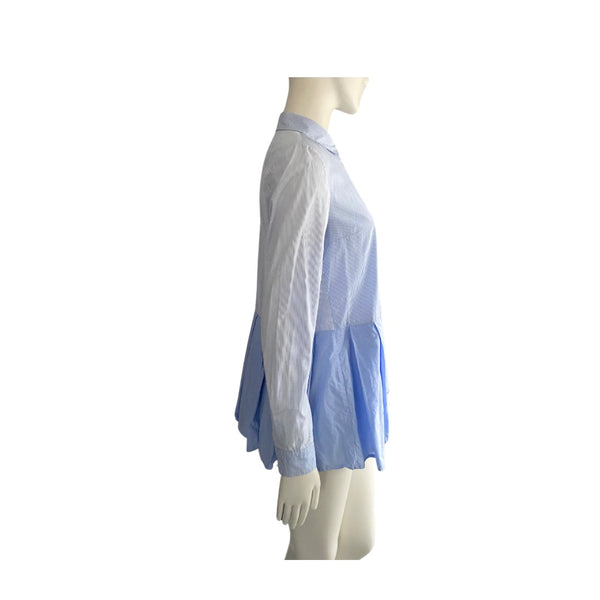 French Connection Contrast Pinstripe Pleated Hem Shirt Blue SIZE 10 - Preloved