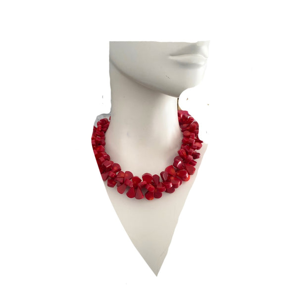 Chunky Coral Beaded Necklace Red - New