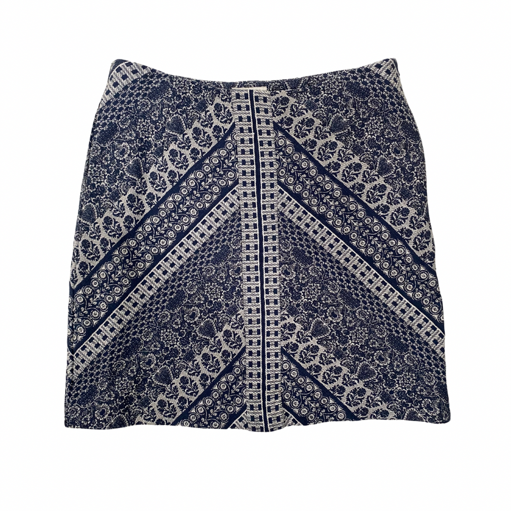 Monsoon Retro Print Mini Skirt Navy SIZE 14 - Preloved