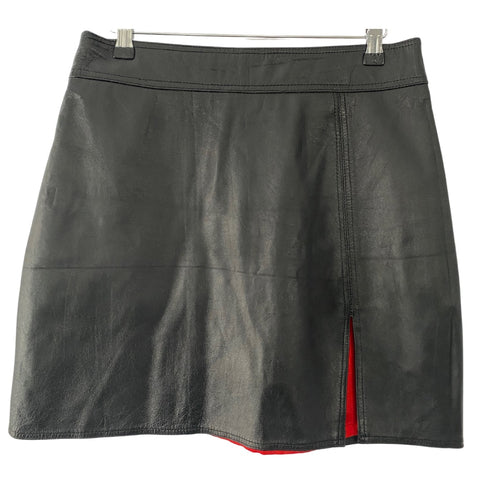 VINTAGE Leather A-Line Mini Skirt Black SIZE 12