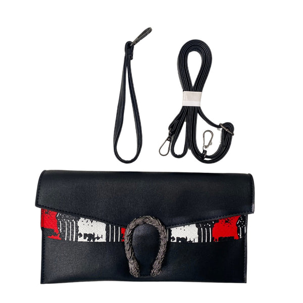 Envelope Clutch Crossbody Bag Black Red - New