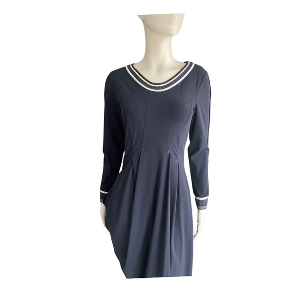 High-Tech Draped Asymmetric Midi Dress Navy SIZE 12 - New