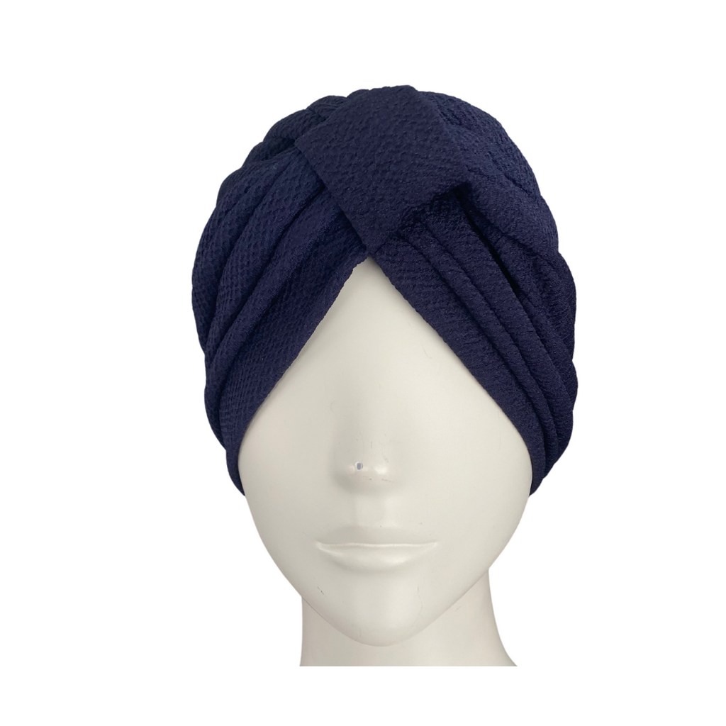 Diamond Knot Fabric Turban Hat Navy ONE SIZE - New
