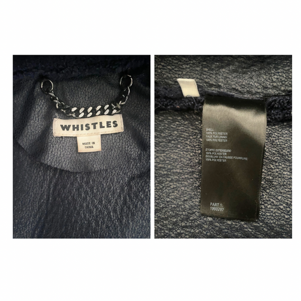 WHISTLES Faux Fur Coat Navy SIZE S Preloved