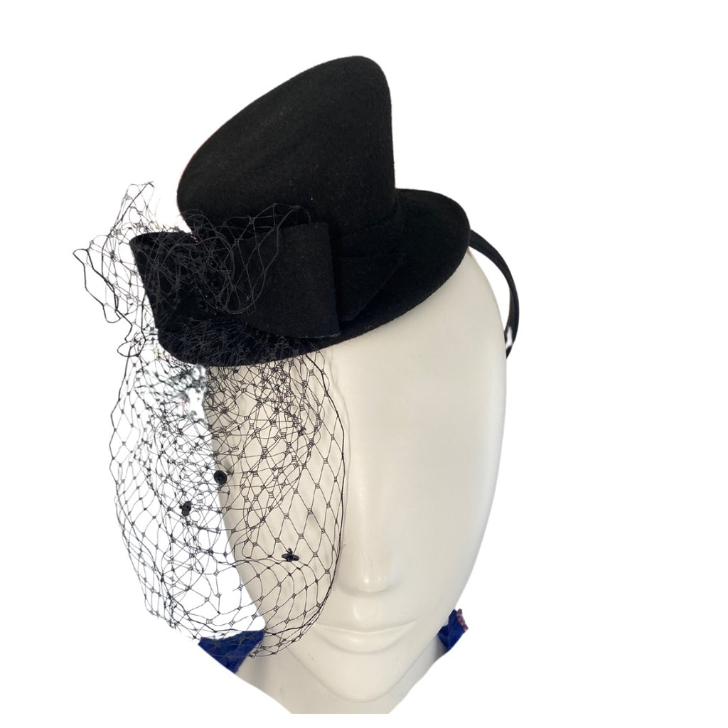 Top Hat Veil Fascinator Headband Black