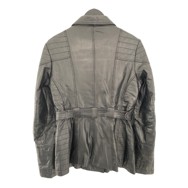 River Island Leather Midi Biker Jacket Black SIZE 12 Preloved